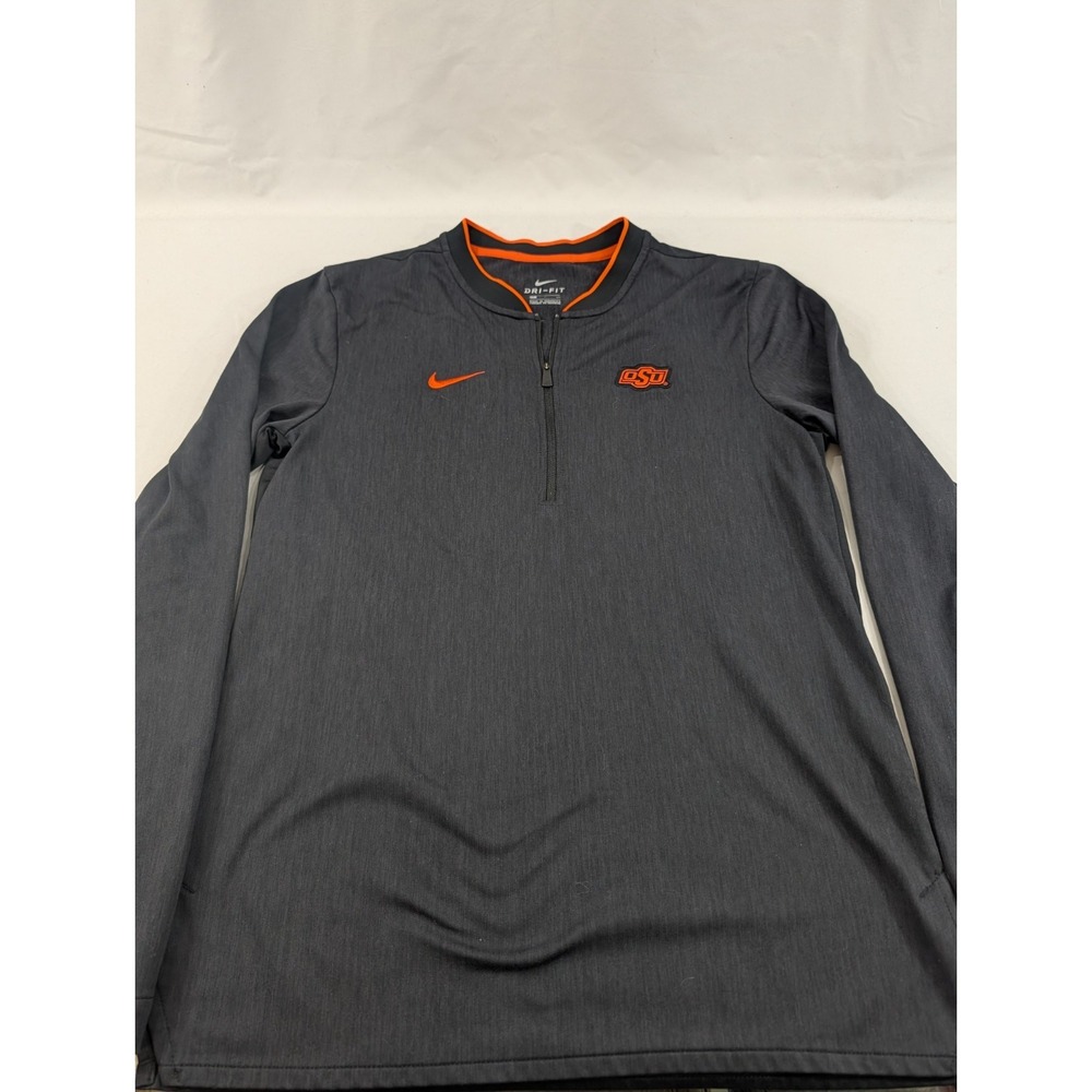 Nike OSU Quarter Zip Dri-Fit Mens Small Gray Performance Oklahoma State 1/4 Zip